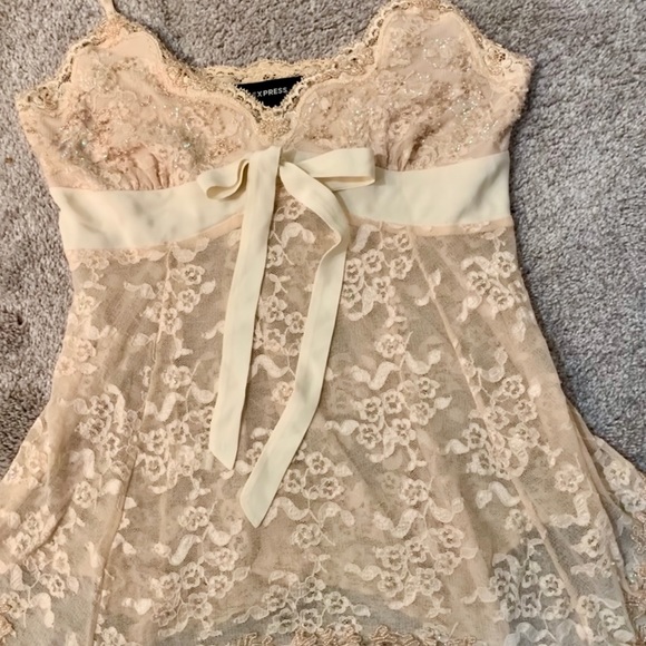 The Limited Tops - Limited Taupe Lace Sequin and beaded camisole